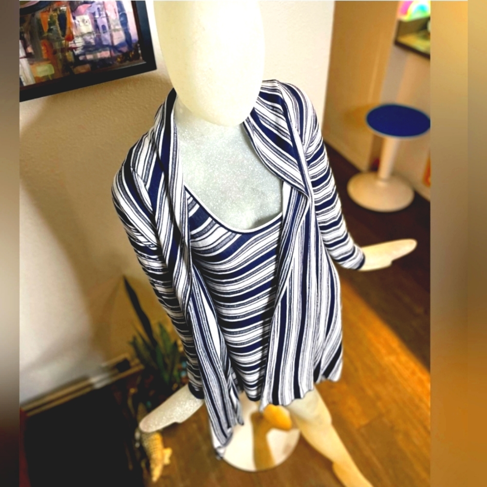 Adolfo Dominguez Blue & White Striped Dress & Matching Long Sleeved Top